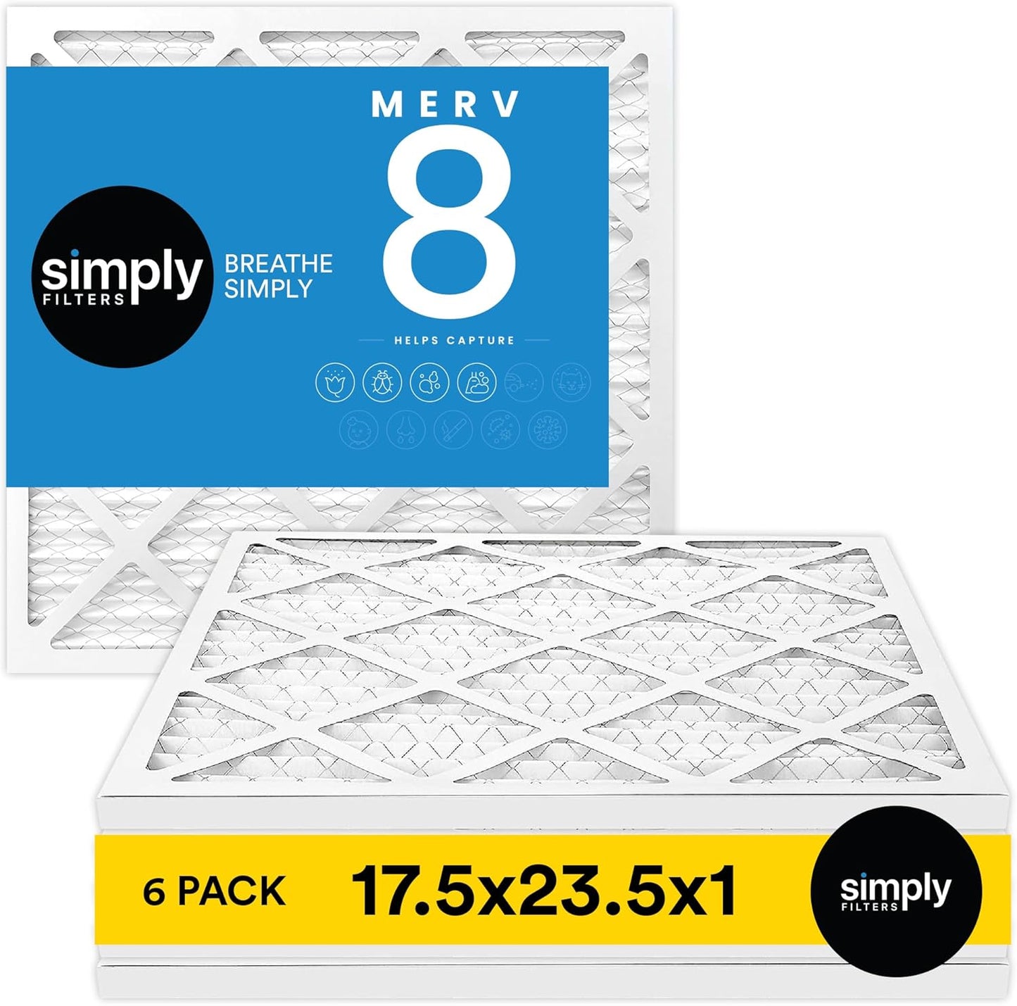 12x18x1 MERV 8 Air Filter 6-Pack for Home AC & HVAC - Dust, Pet & Allergy Control