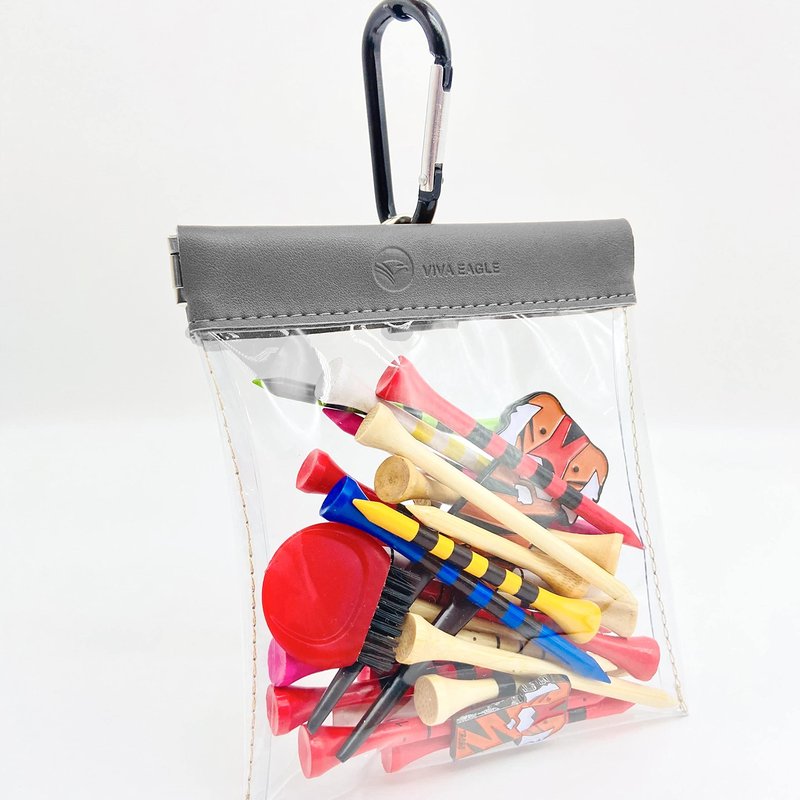 VIVA EAGLE Golf Tee Pouch Bag Organizer with Clip, Transparent Squeeze Top Pocket for Golf Accessory and Valuable | 15 Bamboo Tees Included