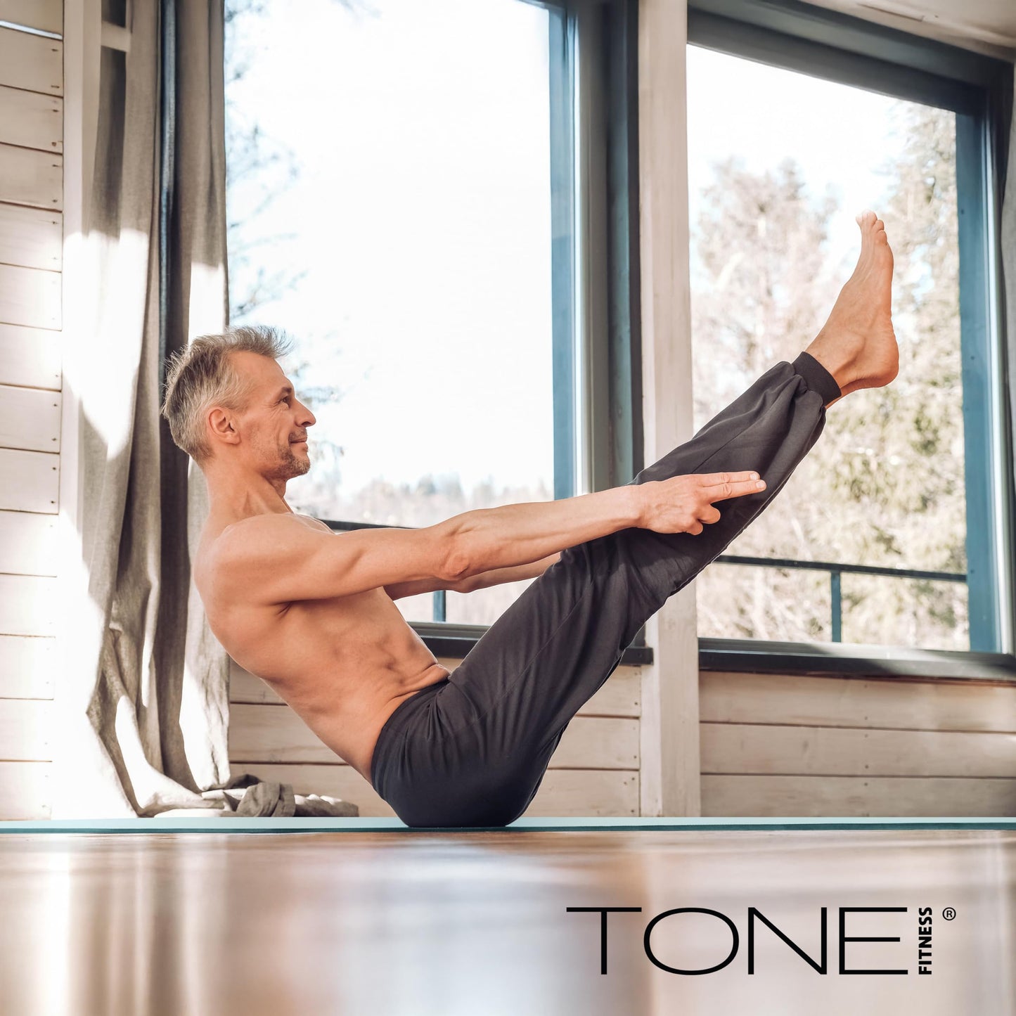TONE Fitness Hanging Yoga Mat, Pilates Mat, Exercise Mat for Home Workouts with Carry Strap | V Pattern | Blue