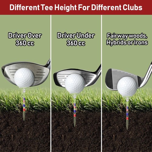 HUAEN Golf Tees, Unbreakable Golf Tees Plastic Golf Tees 3 1/4" Transparent Acrylic Long Golf Tees Bulk, 50/60/100 Pack, Reduces Friction & Side Spin, Big Cup & 8 Prongs, USA Flag Series (60 Pack)
