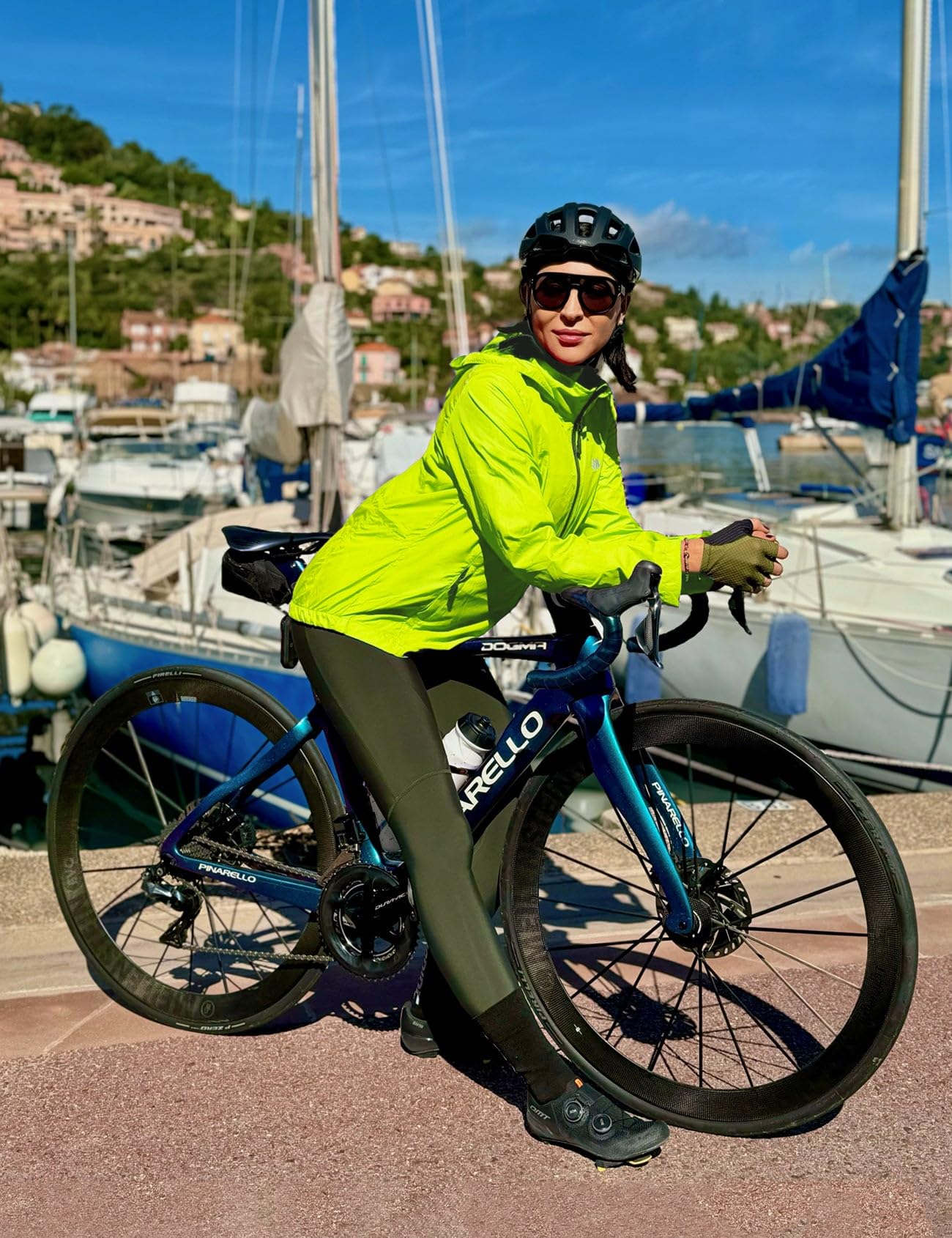 FitsT4 Sports Women's Cycling Running Jackets Lightweight Windproof Bike Windbreaker Reflective with Hood Fluorescent Yellow Size L