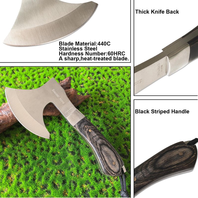 DOOM BLADE 10" Camping Axe, Survival Throwing Hatchet with Sheath, Tactical Tomahawk with Spike, Nylon Fiber Handle for Outdoor Survival Hiking Camping