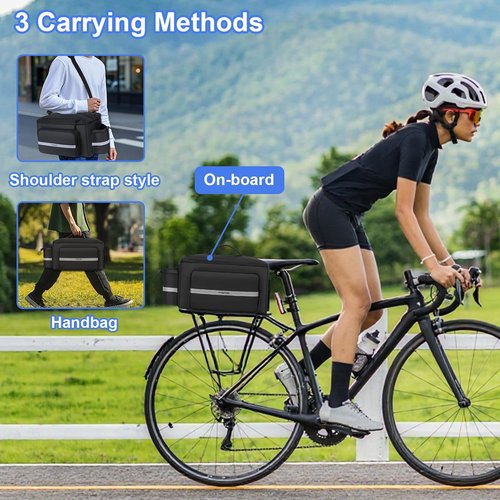 MOSISO Bike Rack Bag with Rain Cover, 13L Waterproof Bike Rear Seat Bags Bicycle Trunk Bag with Water Bottle Holder, Cycling Handbag with Reflective Strips&Shoulder Strap for Commuter Travel, Black