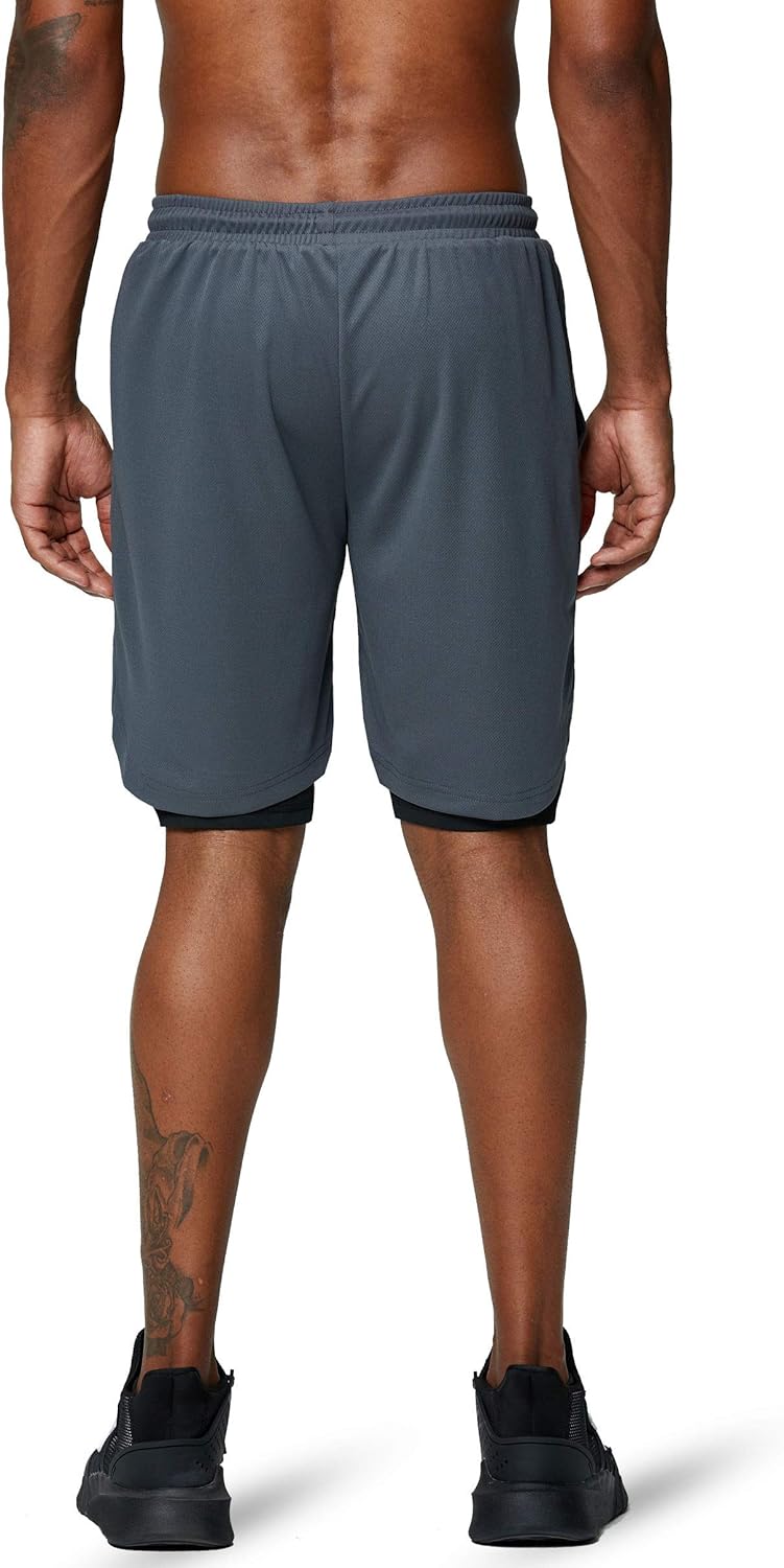 Pinkbomb Men's 2-in-1 Running Shorts - Quick Dry Gym Workout Shorts with Phone Pocket