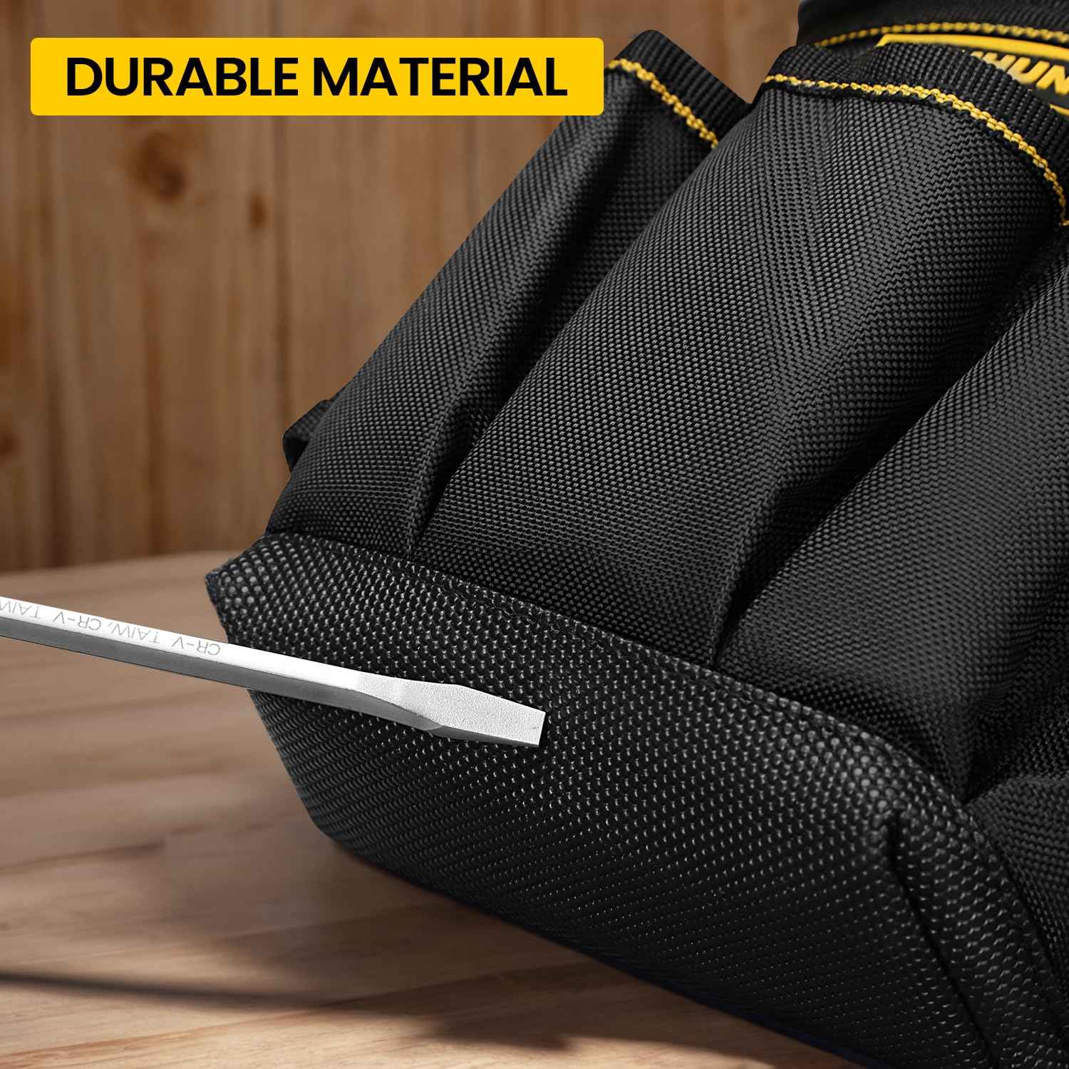 WINHUNT Tool Belt Pouch with Multiple Pockets, Heavy Duty Construction Belt Bag, Black and Yellow, Storage for Electrician Tools