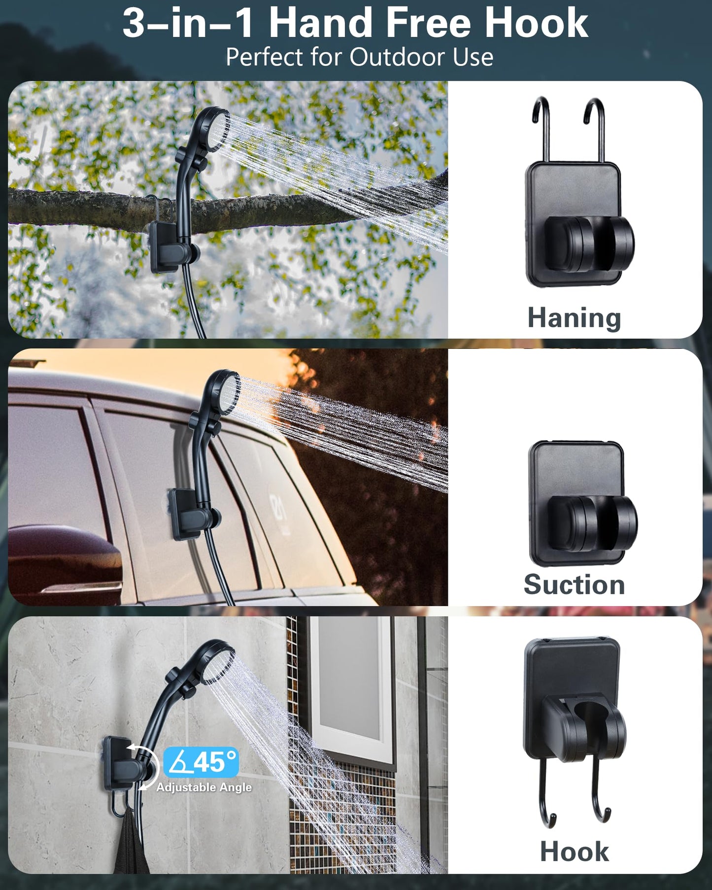 Beviliu Portable Shower for Camping, 6000mAh Rechargeable Camping Shower with Digital Power & Temperature Display, Portable Shower for Camping, Beach, Outdoor Travelling, Hiking, Pet Cleaning