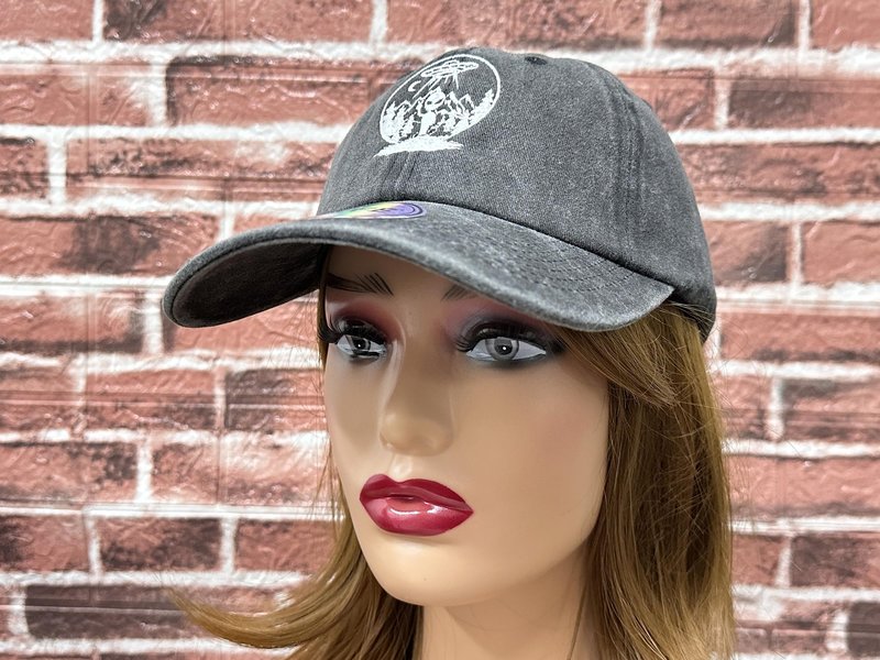 ZKFE Embroidered Alien Under The Moon UFO Hat for Men Women, Washed Black Adjustable Cotton Embroidery Snapback Hat Baseball Cap