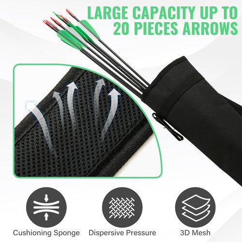 Archery Quiver - Adjustable Back & Hip Arrow Holder for Compound & Recurve Bows - Lightweight Foldable Bag with Shoulder Strap for All Ages