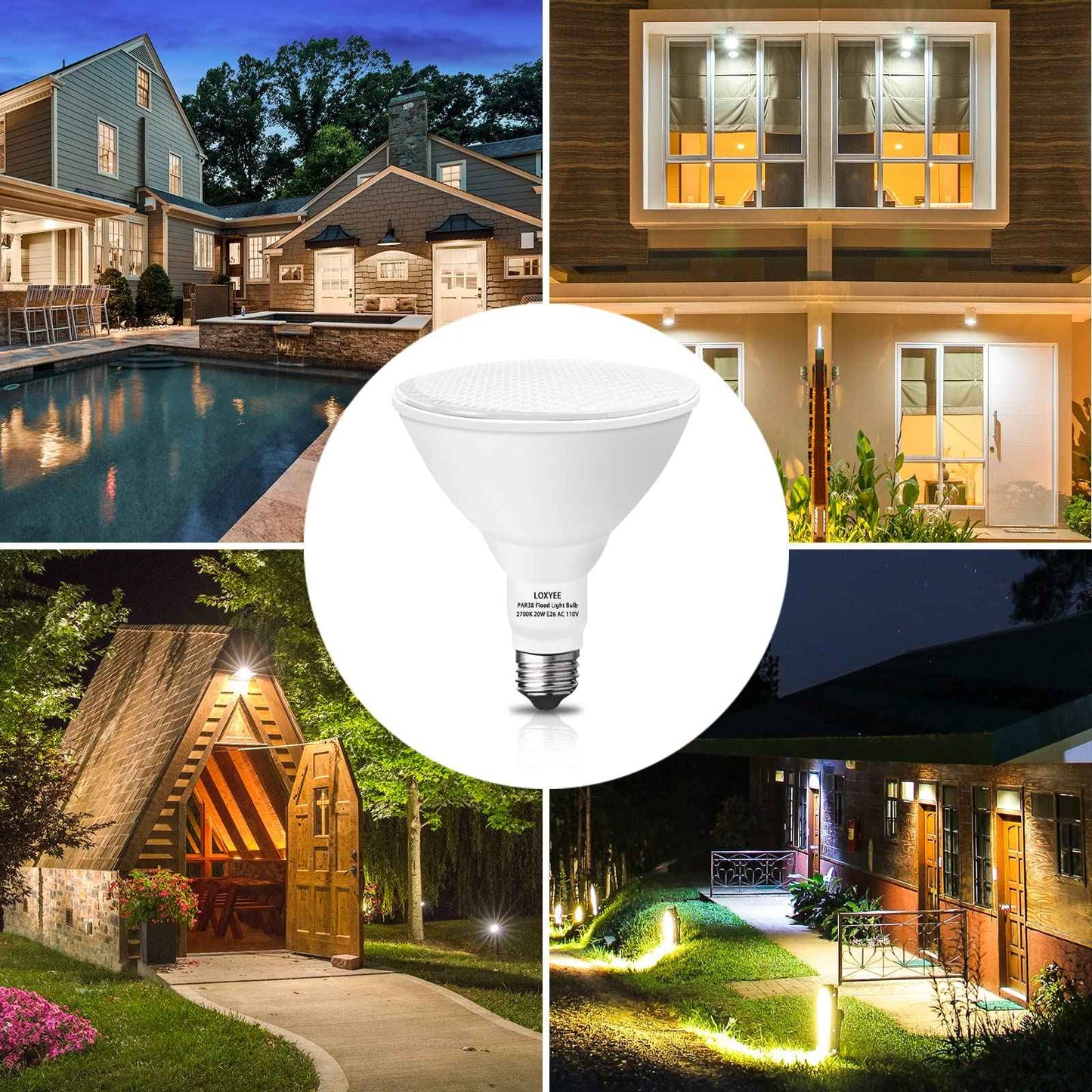 LOXYEE PAR38 LED Outdoor Flood Light Bulbs 4 Pack，Dimmable 20W(200W Equivalent) E26 Base Flood Light Bulbs,2700K Soft White 1800 Lumens LED Flood Light for Outdoor Garden,Garage,Yards