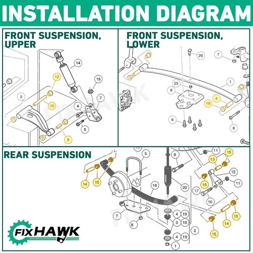 FIXHAWK Club Car Precedent Bushing Kit, Polyurethane Bushings for Front Lower Spring & Rear Leaf Spring and Upper A Arm Suspension,Suitable for Club Car Precedent 2004-Up Golf Cart.