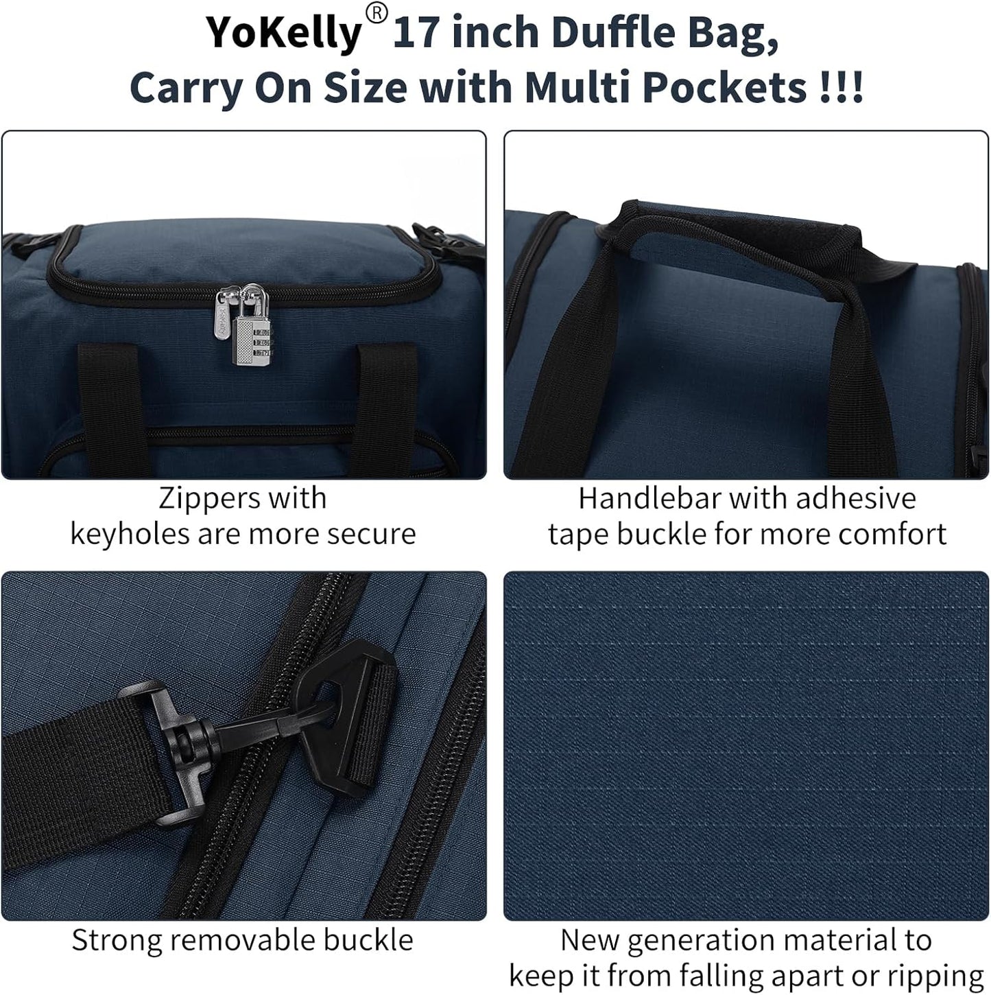 Skiennix Small Duffel Bag - 17-Inch Carry-On Weekender for Travel & Gym | Navy Color