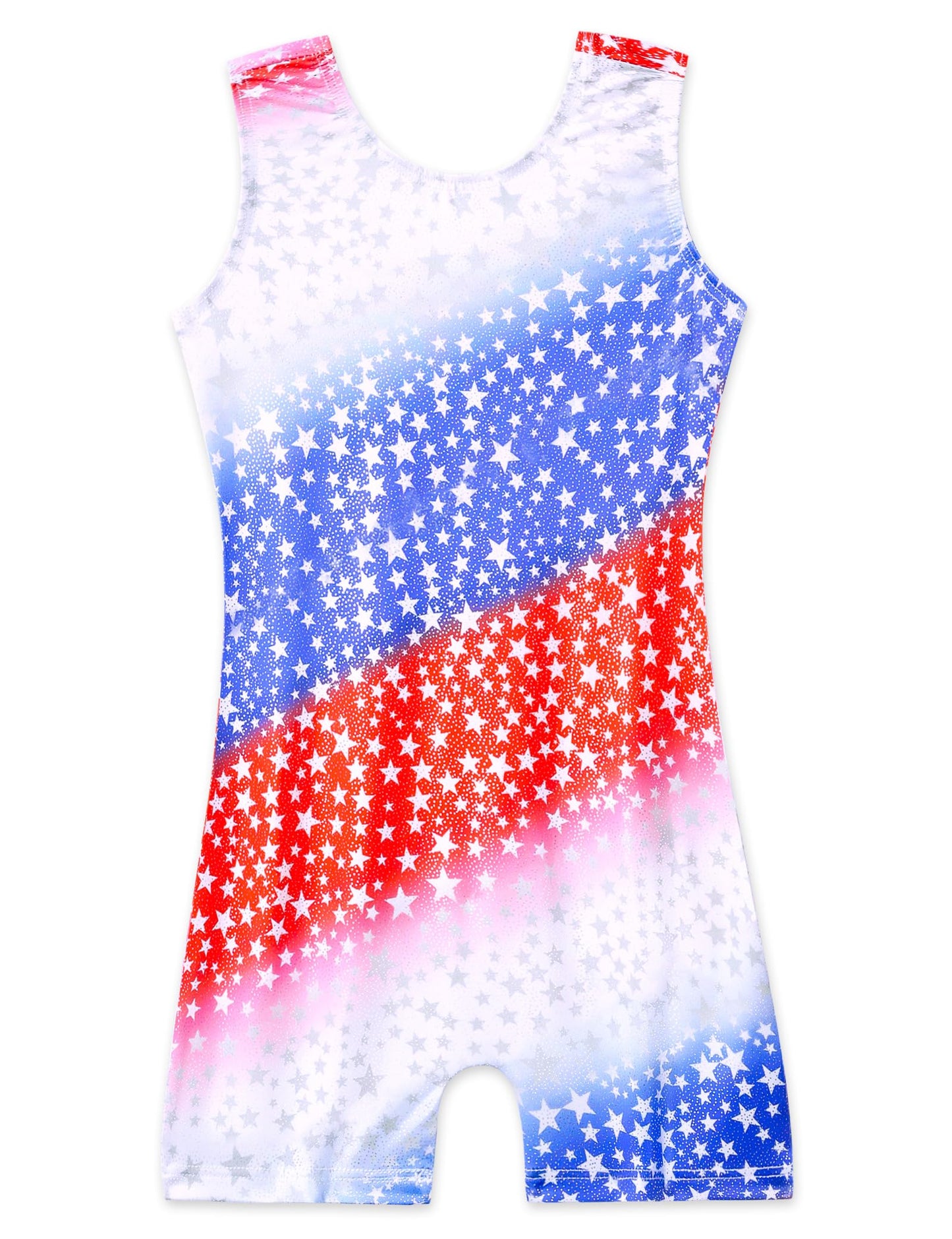 Domusgo Gymnastics Leotards for Toddler Girls Size 1t 2t Shiny Sleeveless Red Blue White Star Biketard