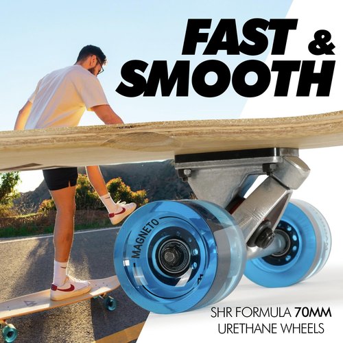 Magneto Kicktail Cruiser Longboard Skateboard - Adult Skate for Commuting & Carving - Smooth 78A Wheels for Cruiser Skateboard - Bamboo Longboard Construction with Maple Core - 44" x 9", Blue