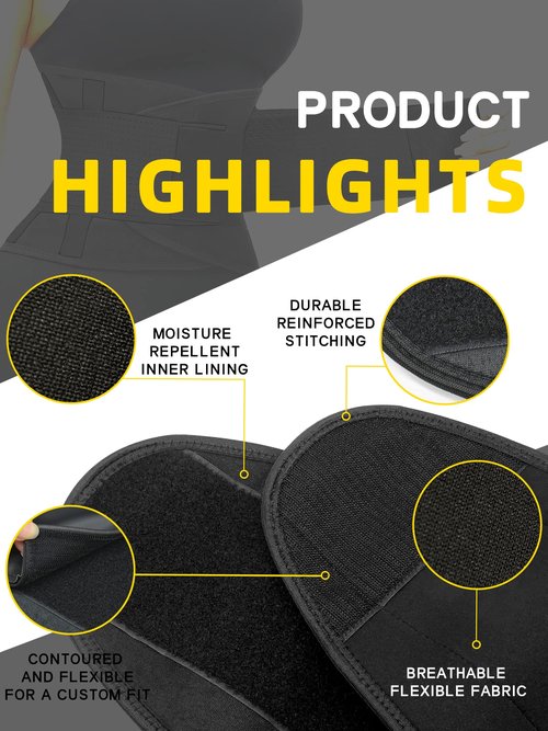 KOOCHY Waist Trainer for Women - Waist Trimmer Back Support Belt Sweat Wrap for Weight Loss Workout Fitness Gym Sport(Black,L)