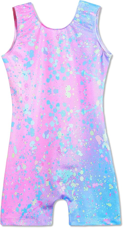 Domusgo Gymnastics Leotards for Girls - Sparkly One-Piece Kids Unitard with Shorts