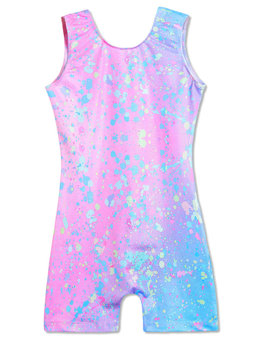 Domusgo Leotard for Girls Gymnastics Size 5-6 Years Old Glitter Starry Sky Unitard with Shorts