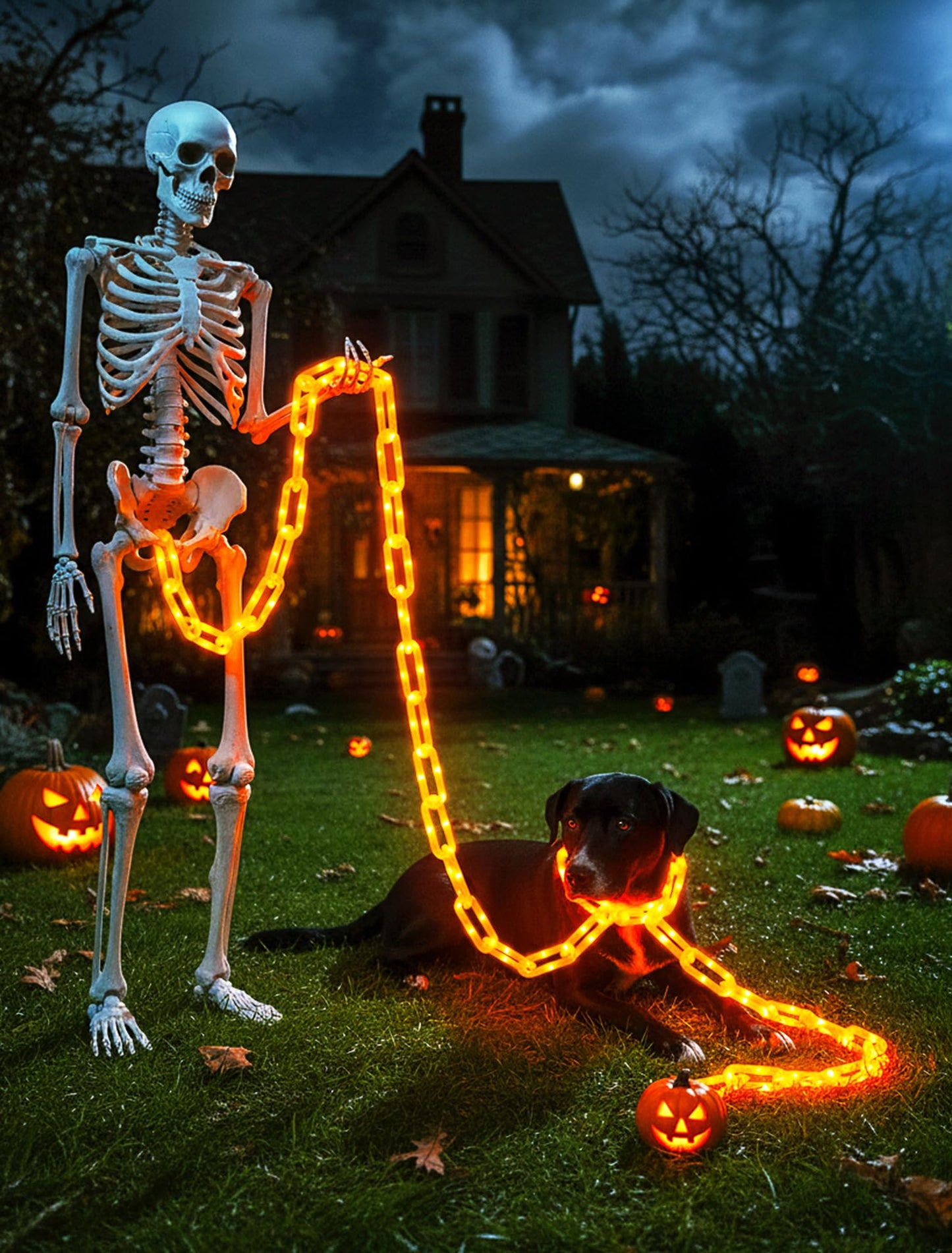 woohaha Halloween Decorations Battery/USB Plastic Chain Lights，10.5FT 175LED Orange Props Chains String Lights,8 Modes and Timer for Outdoor Halloween Party Creepy Cosplay Spooky Ornaments