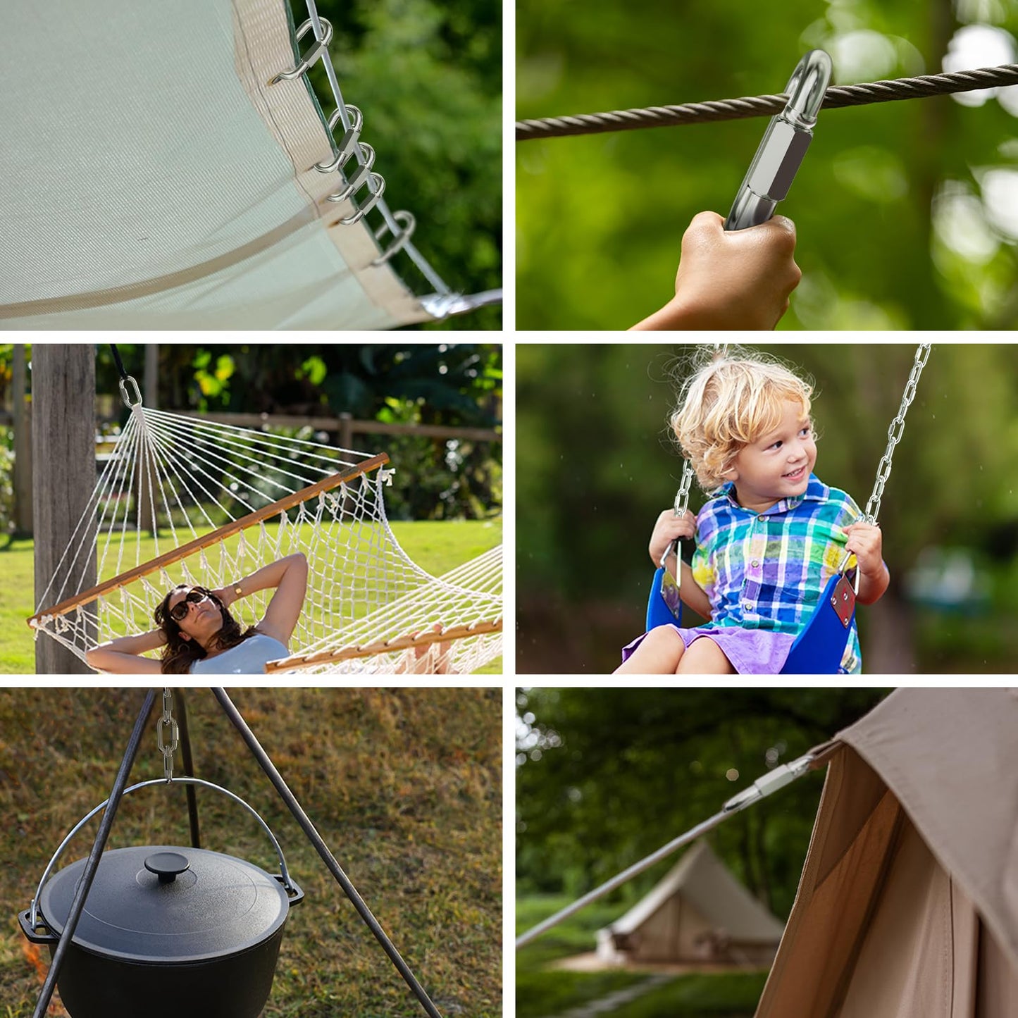 KINLINK 10PCS M5 3/16 Quick Link Chain Connector, 304 Stainless Steel Carabiner, Small Locking Carabiner Clips Heavy Duty Chain Link Connector for Connecting Hammock，Swing, Shade Sail-Capacity 650LB