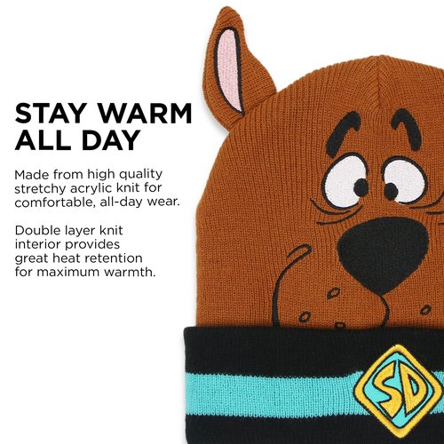 Warner Bros Scooby Doo Knit Warm Beanie hat for Kids and Adults, Winter Hats for Men, Women, Teens, Girls and Boys, Cuffed Beanies
