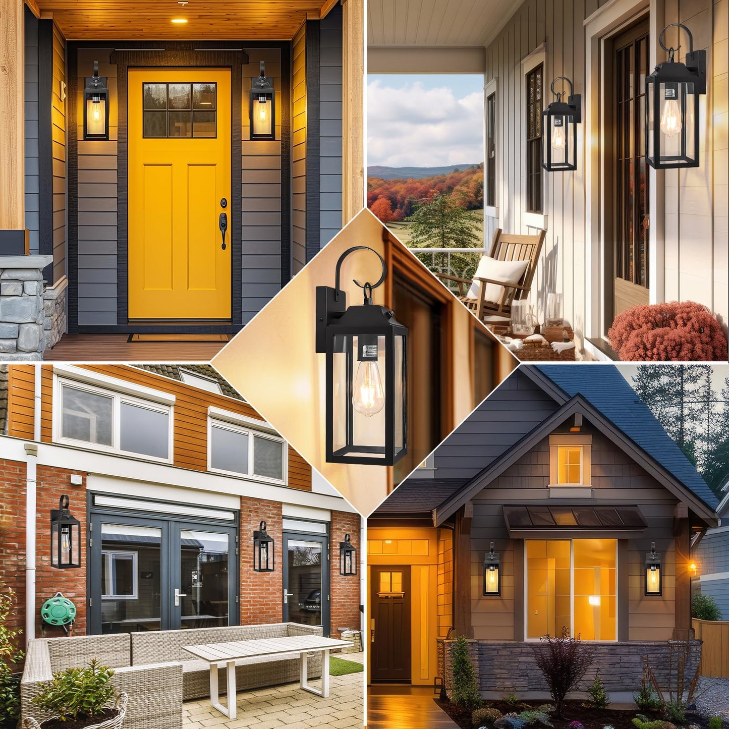 Yolsunes Dusk to Dawn Wall Lights 2 Pack, Black Outdoor Light Fixtures Wall Mount, 15 Inch Exterior Wall Sconces Waterproof, Large Outside Lights for House, Modern Wall Lanterns Clear Glass