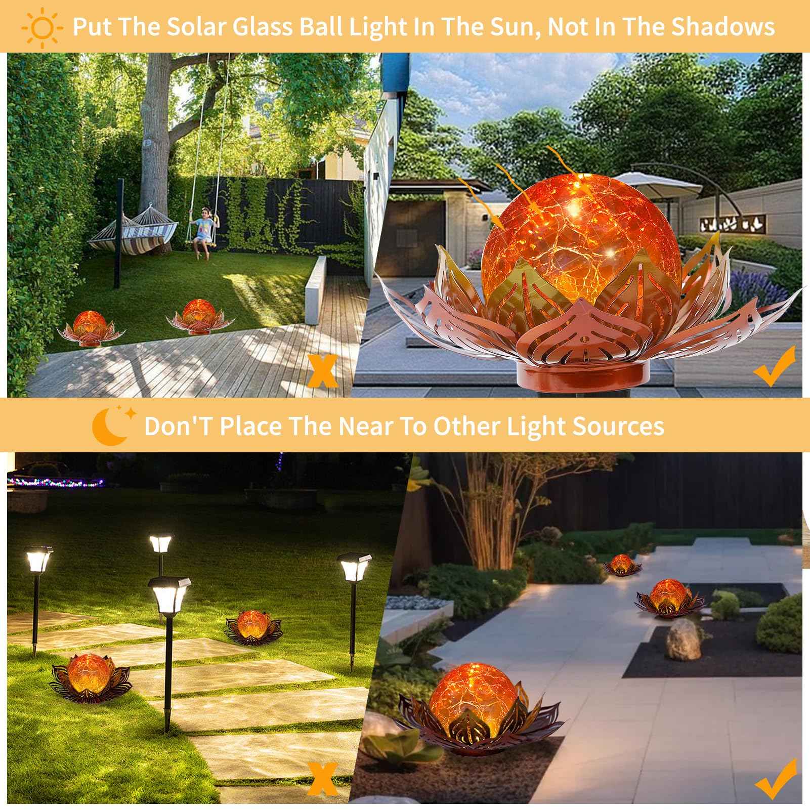 Lotus Flower Lamp Solar Garden Lights Yard Art Gardening Gifts for Women Waterproof Led Metal Flower Lights for Patio Porch Pathway Lawn Pond Outdoor Decorations