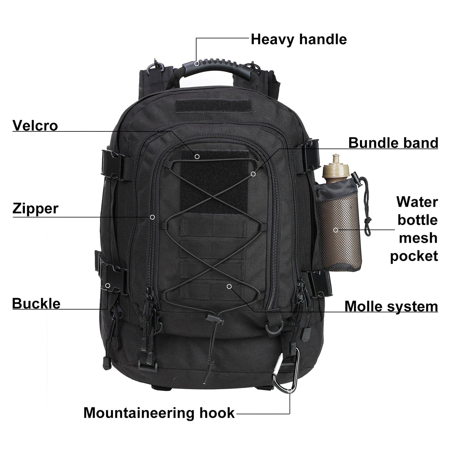 ZSearARMY Large Tactical Backpack for Men Military Backpack with DIY System for Travel, Work,Camping,Hunting,Hiking,Sports (BLACK)