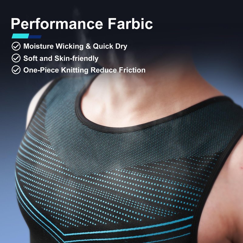 Odoland 3 Pack Men Compression Shirt, Gynecomastia Tummy Control Slimming Undershirt Tank Top Men, Body Shaper Strengthen Compression Vest Shapewear,Line Black/Line Blue/White, XL