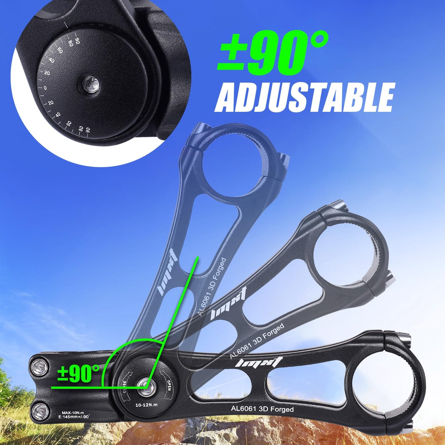 TOBWOLF Bike Stem Riser & Adjustable MTB Bicycle Stem, Universal 31.8mm Bike Stem, ±90 Degree Handlebar Stem for Angle Adjustment, 28.6mm Bike Fork Stem Extender for E-Bike Road Bike BMX Bicycle