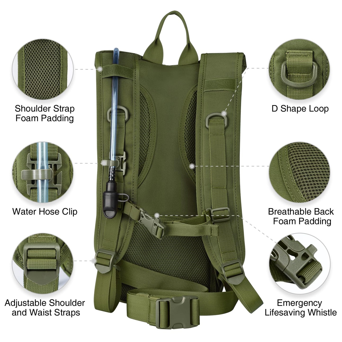 NOOLA Hydration Backpack with 3L TPU Water Bladder, Tactical Molle Water Backpack for Men Women, Hydration Pack for Hiking, Biking, Running and Climbing ,Army Green