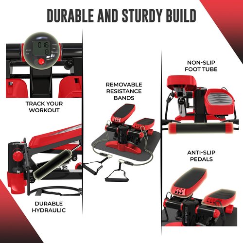 Nordic Lifting Mini Stepper & Stair Climber – Red – Compact Fitness Stepper w/Resistance Bands, LCD Monitor, 330LB Weight Limit – Home Leg & Thigh Workout Machine