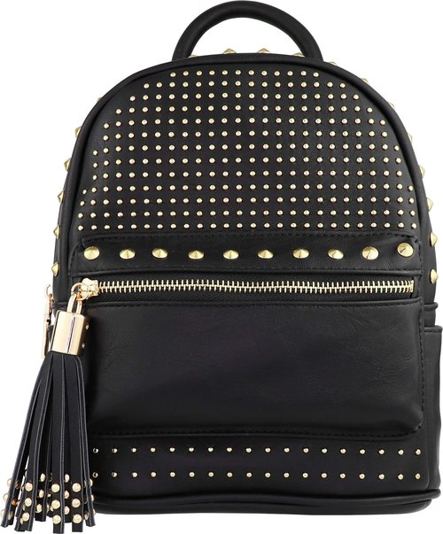 B BRENTANO Vegan Studded Mini Daypack with Tassel Accents (Black)