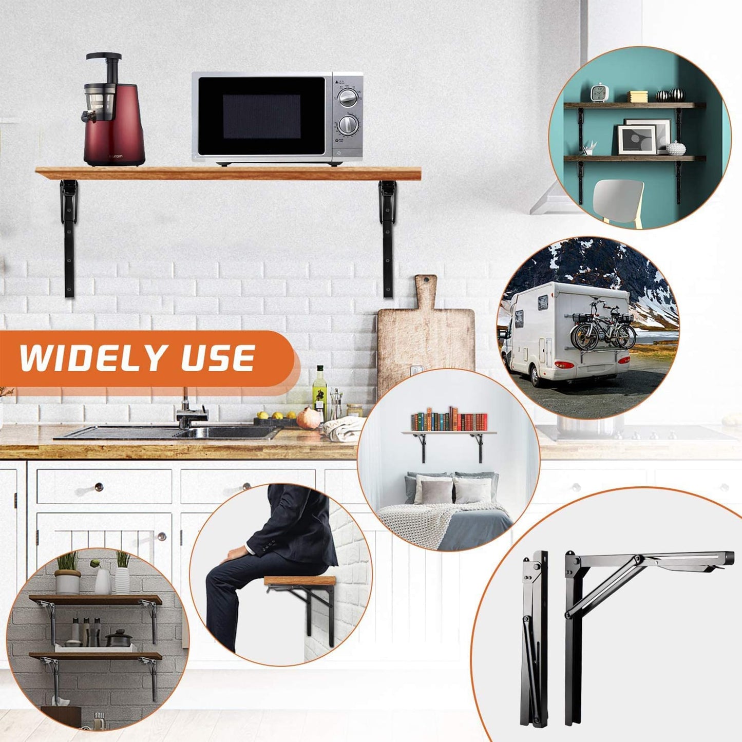 Ultrawall Folding Shelf Brackets, Heavy Duty Collapsible Shelf Bracket, 18 Inch Sturdy Table Brackets, Max Load 550lb, 4Pcs