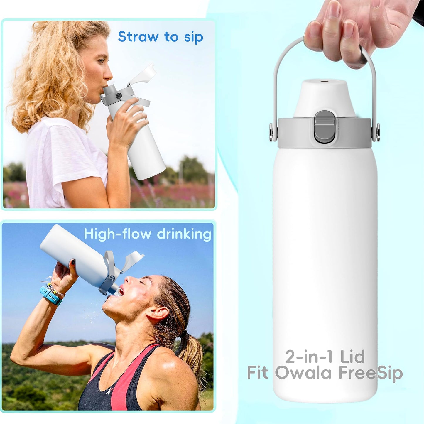 2 IN 1 Lid for Owala Freesip Cups, Replacement Lid for Owala 16oz 24oz 25oz 32oz 40oz, One Button Water Bottle Top Lid,BPA-Free Owala Accessories, Leak-Proof and Dishwasher Safe