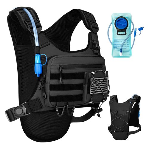 Hydration Vest with 2L Water Bladder for Men and Women, Lightweight Adjustable Hydration Backpack , Reflective Running Hydration Chest Bag for Hiking Climbing Cycling (Black, One Size)