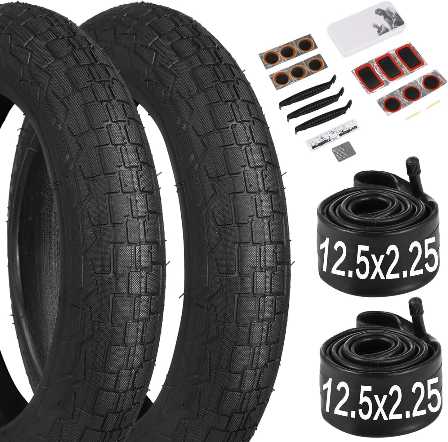 Yeesport 12.5" Kid Bike Tires - Heavy Duty 2-Pack with Inner Tubes & Repair Kit | 12.5x2.25 Schrader Valve