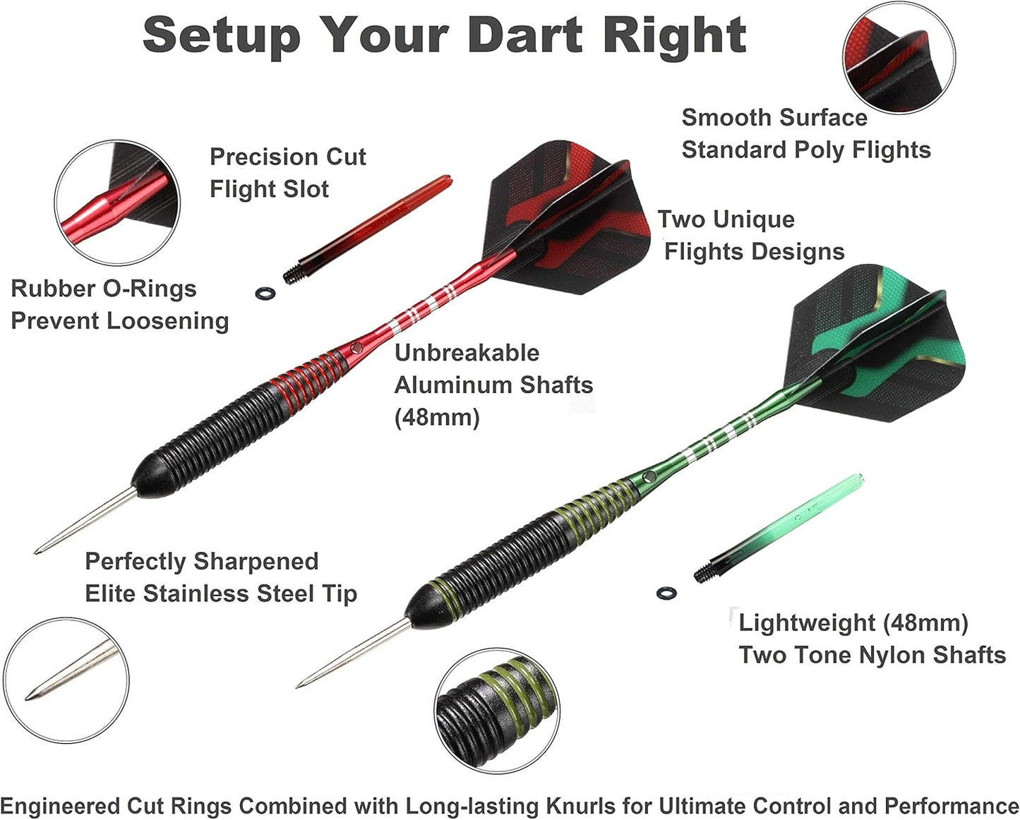 Skiennix 6pc Steel Tip Darts Set - Professional Quality Darts with Accessories for Dartboard