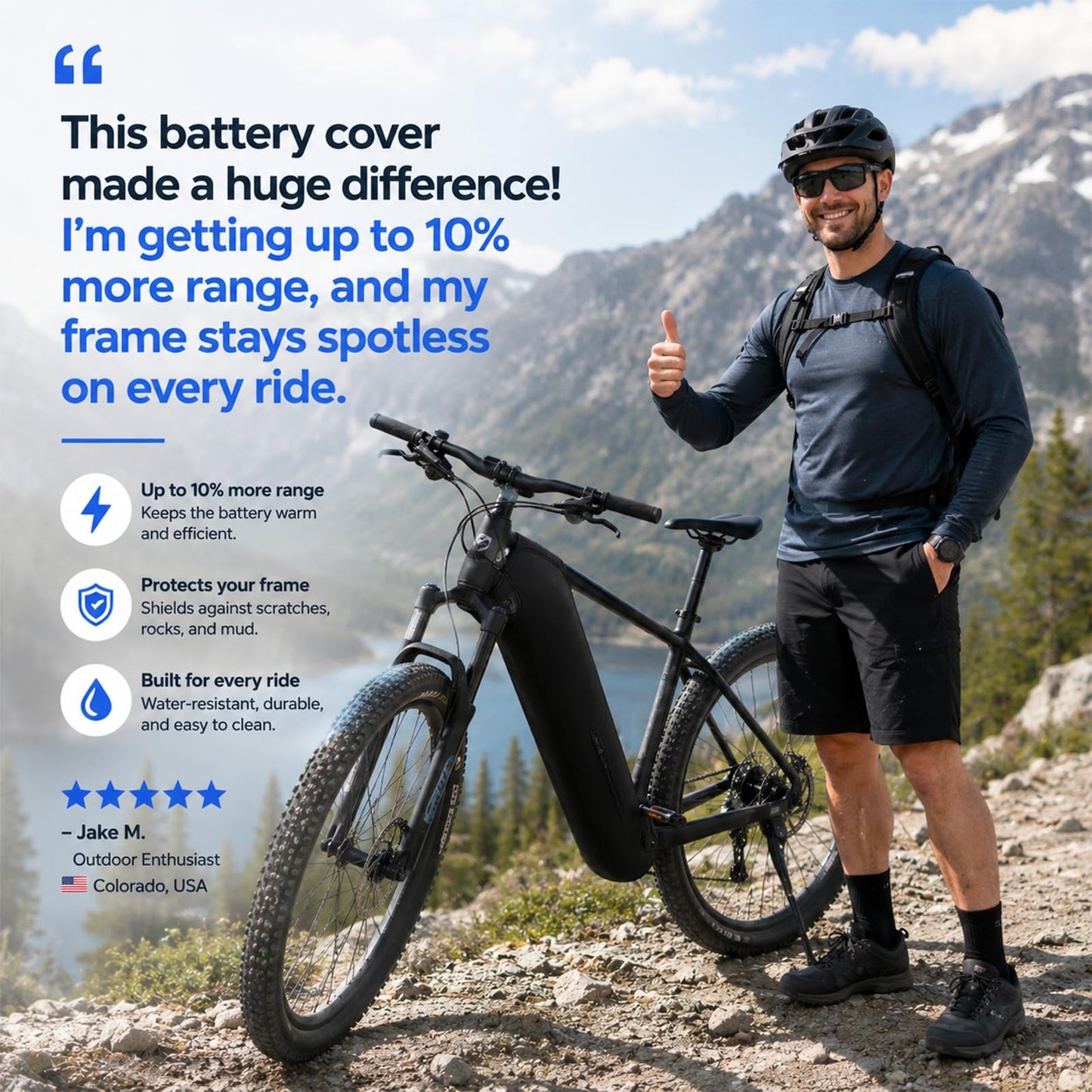 Besudo E-bike Battery Cover - Insulated Neoprene Battery Protector Protection Sleeve with Waterproof Zipper & Bottle Cage Opening, Universal Fit for Integrated E-Bike Batteries