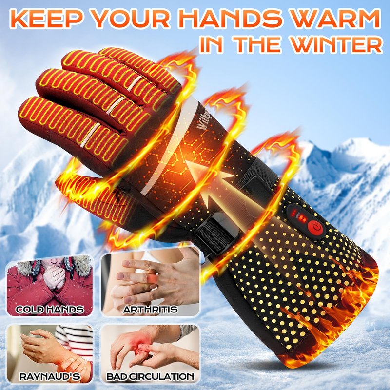 Heated Gloves, 7.4V Rechargeable Heated Gloves for Men Women, Waterproof Electric Heating Ski Gloves with Touchscreen for Winter Motorcycling Skiing Hunting Outdoor Work
