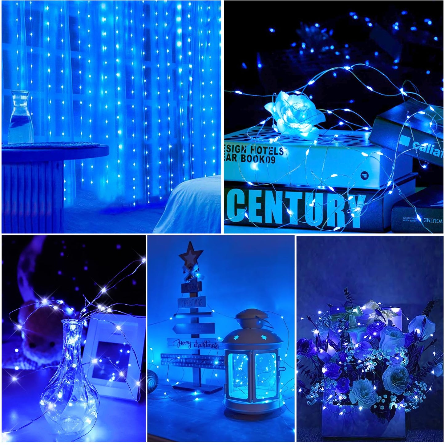 Ehome USB Fairy String Lights - 66 ft 200 LED Twinkle Lights with Remote, Timer & 8 Modes - Silver Wire, Waterproof, Indoor/Outdoor, DIY Party, Wedding - Blue