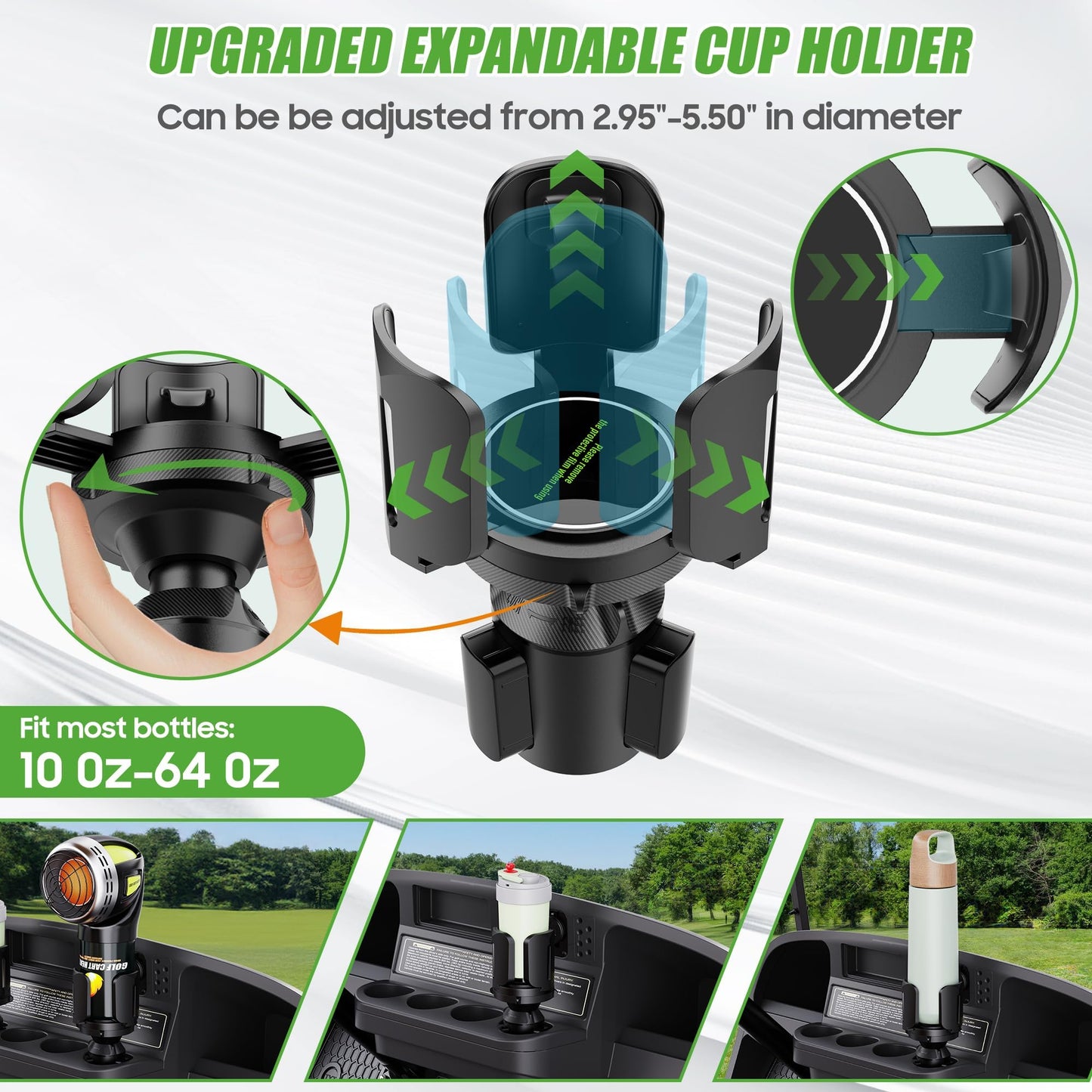 10L0L Upgraded 64oz Large Cup Holder Expander for Car, Expandable Cup Holder Adapter with Adjustable Base, Universal Compatible with Yeti, Hydro Flasks, Owala, Other Big Bottles Mugs Drinks