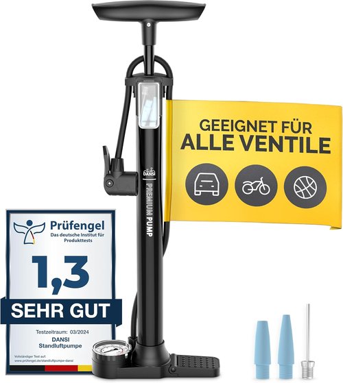 DANSI Bike Floor Pump - High Pressure 180 PSI with Gauge | Versatile Presta & Schrader Valves