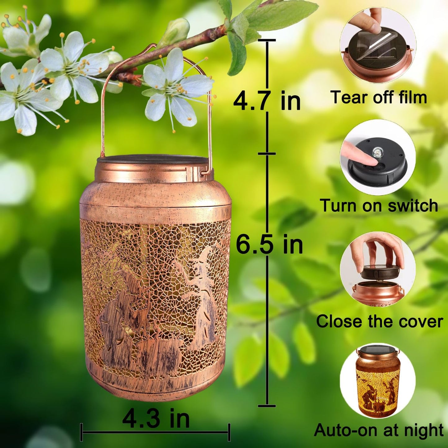 Solar Halloween Decorations Outdoor Witch Lanterns Garden Decor Metal Hanging Solar Lights Waterproof Outdoor Halloween Decorations Lights for Party Yard Patio Lawn Pathway Landscape