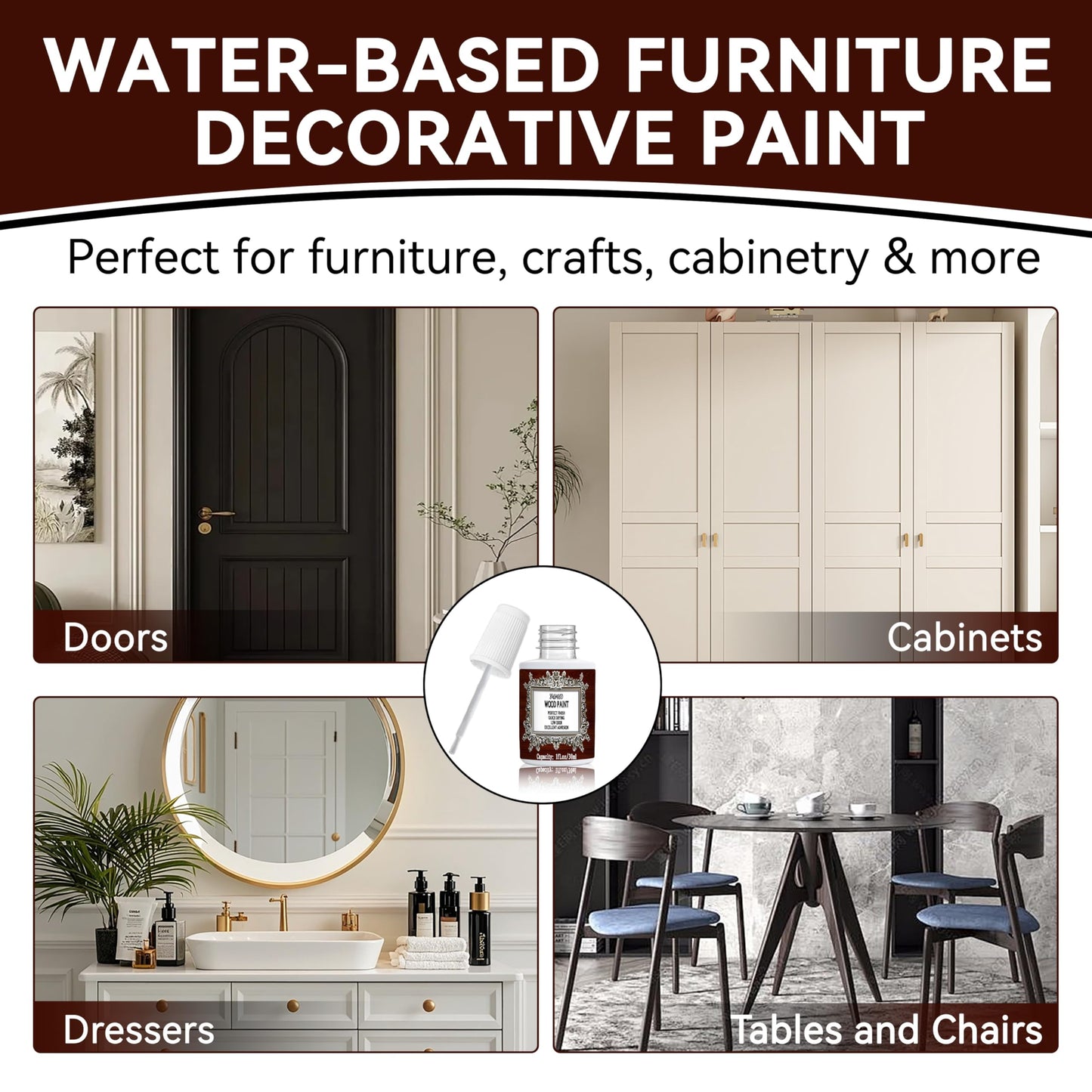 Brohood Wood Paint for Furniture Cabinet Kitchen Door, Semi-Gloss White Scratch Repair for Wood Surface Renovation, 1 Oz White Paint for Spots and Chips