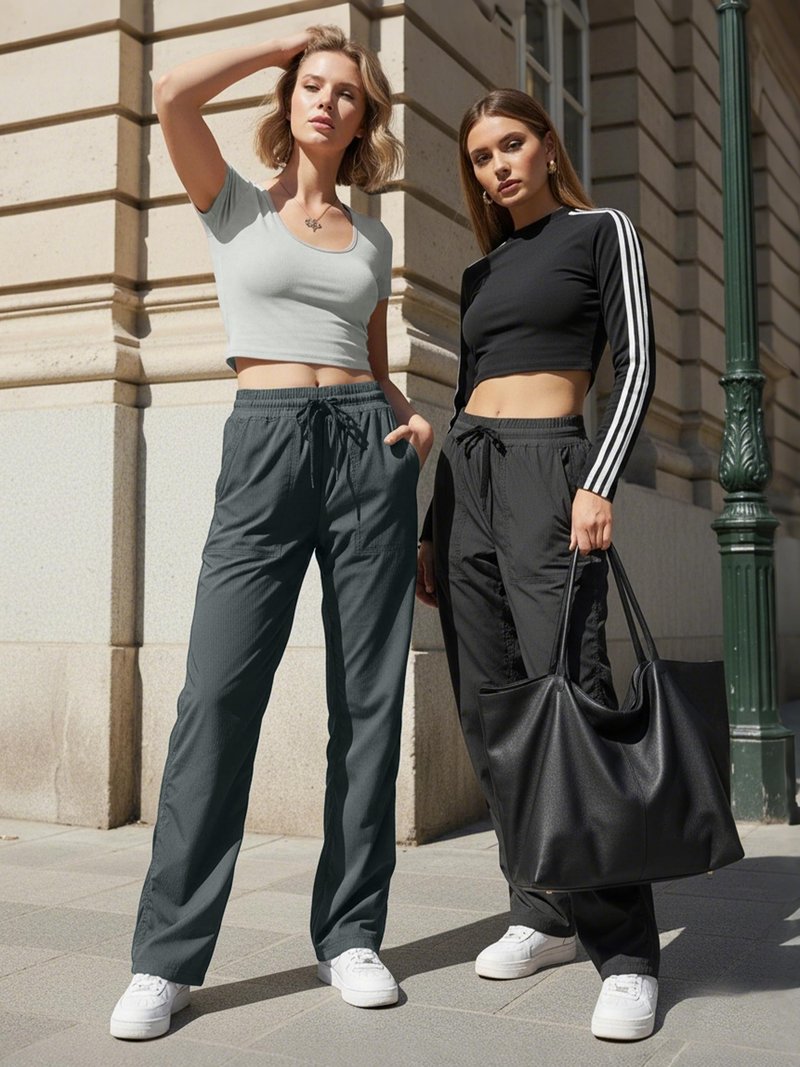 Prettyleaf Petite Women's 26" Inseam Dance Studio Pants Lightweight Travel Athletic Pocket Joggers, Black, Small