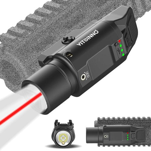 1500 Lumens Tactical Flashlight - Rechargeable Red Laser Light Combo for Rifle with Picatinny Rail