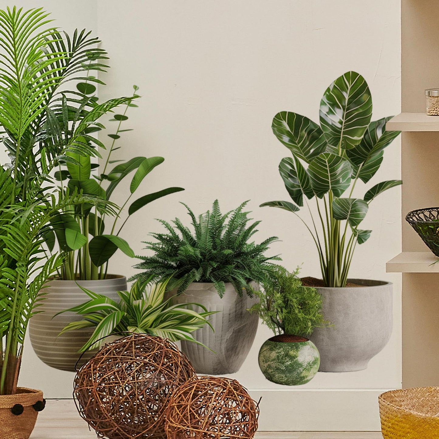 2 Sheets Green Potted Plant Wall Decor Bonsai Vinyl 3D DIY Art Stickers & Murals Removable Floral Wall Decals Peel and Stick for Living Room Bedroom Bathroom Kitchen Office Tropical Wallpaper