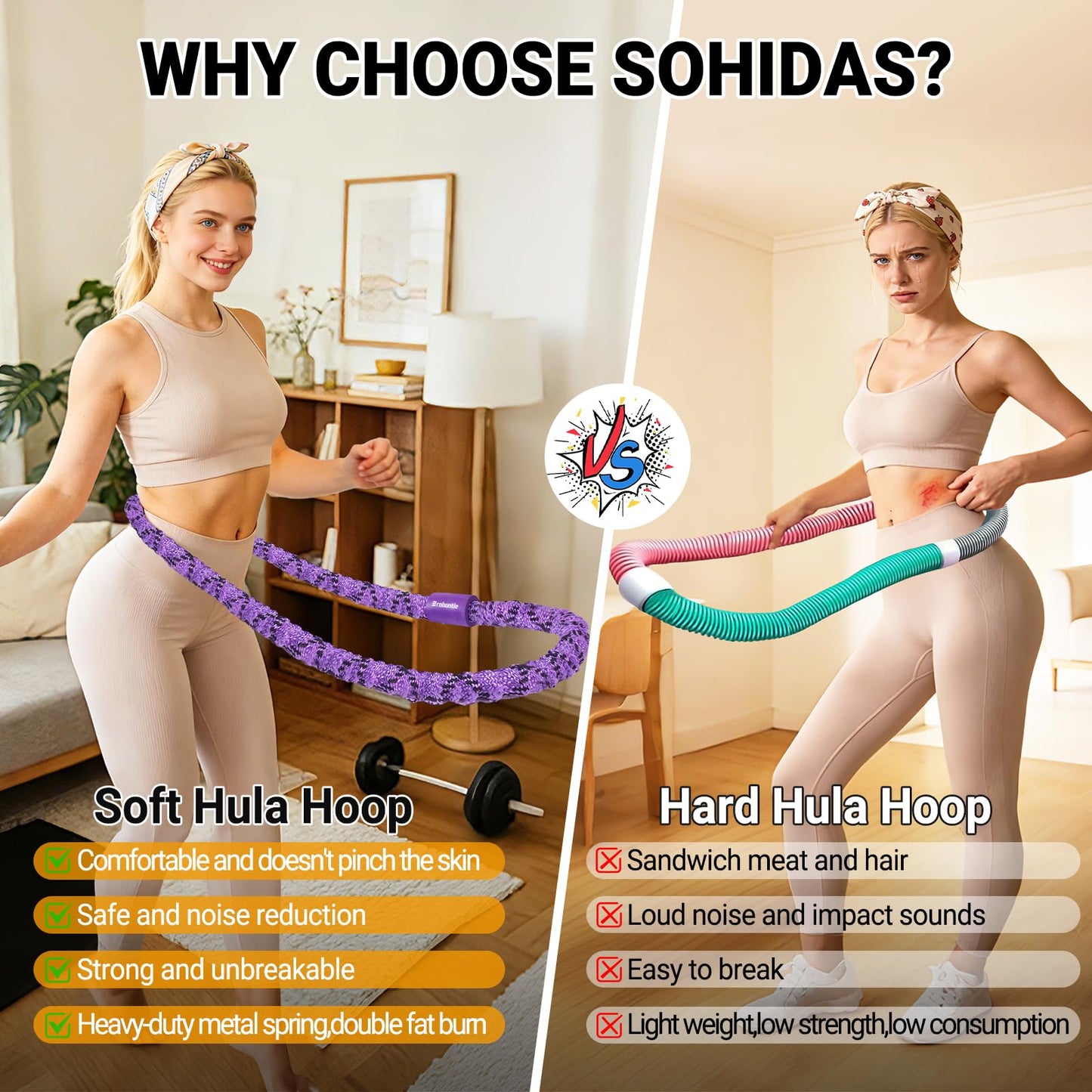 Brobantle Soft Fitness Spring Hoop for Women Weight Loss, 3.3 lbs Weighted Exercise Infinity Hoop, Foldable and Portable Hula Circle Hoops for Home Travel (Purple)