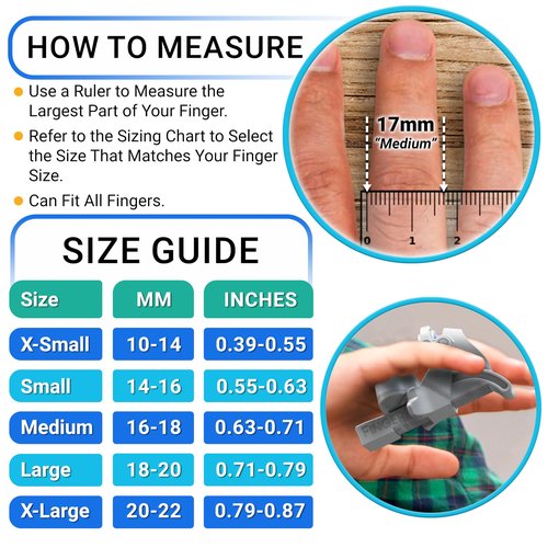 FingerPress Finger Straightener | PIP Extension Orthosis/Splint For Bent Fingers, PIP Flexion Contractures | Adjustable Joint Stretcher Device | Made in USA | Gray/Large