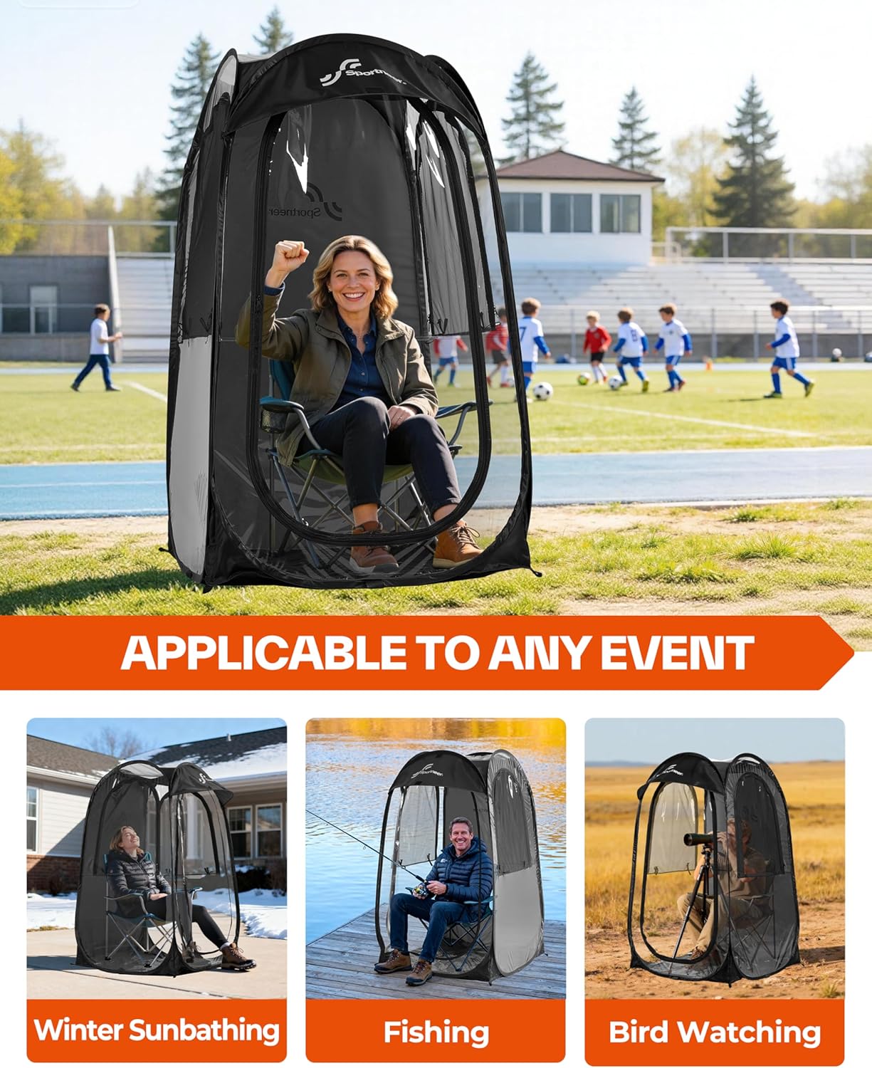 Sportneer Sports Tent - Lightweight 1-Person Instant Shelter with Ultra Visibility | 37" L x 37" W x 63.5" H