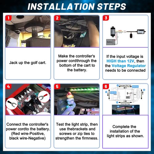 Cartalia Golf Cart Underbody and Canopy LED Lights 6Pcs, 12V - 80V Input Golf Cart Underglow Light Kit Bluetooth APP Control for EZGO Club Car Yamaha, Music Mic Sync Modes (Included Voltage Reducer)